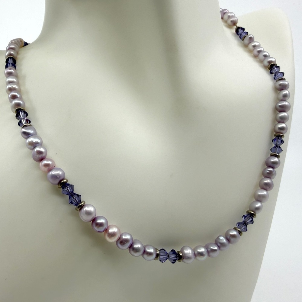 Salsa Designs Lavender Pearl & Purple Crystal Beaded Necklace Statement Piece